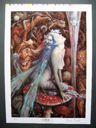 CATERPILLAR'S MUSHROOM PRE-PRODUCTION PROOF WITH SKETCH by Brian Froud