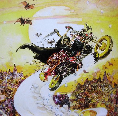 SOUL MUSIC - DEATH ON HIS MOTORCYCLE Large detail by Josh Kirby 