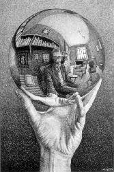 HAND WITH SPHERE print by MC Escher