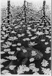 THREE WORLDS (small) by MC Escher